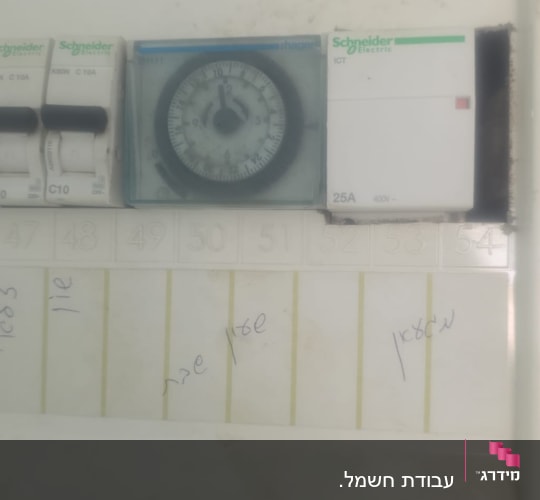 לוח חשמל עם מפסקים ושעון זמן